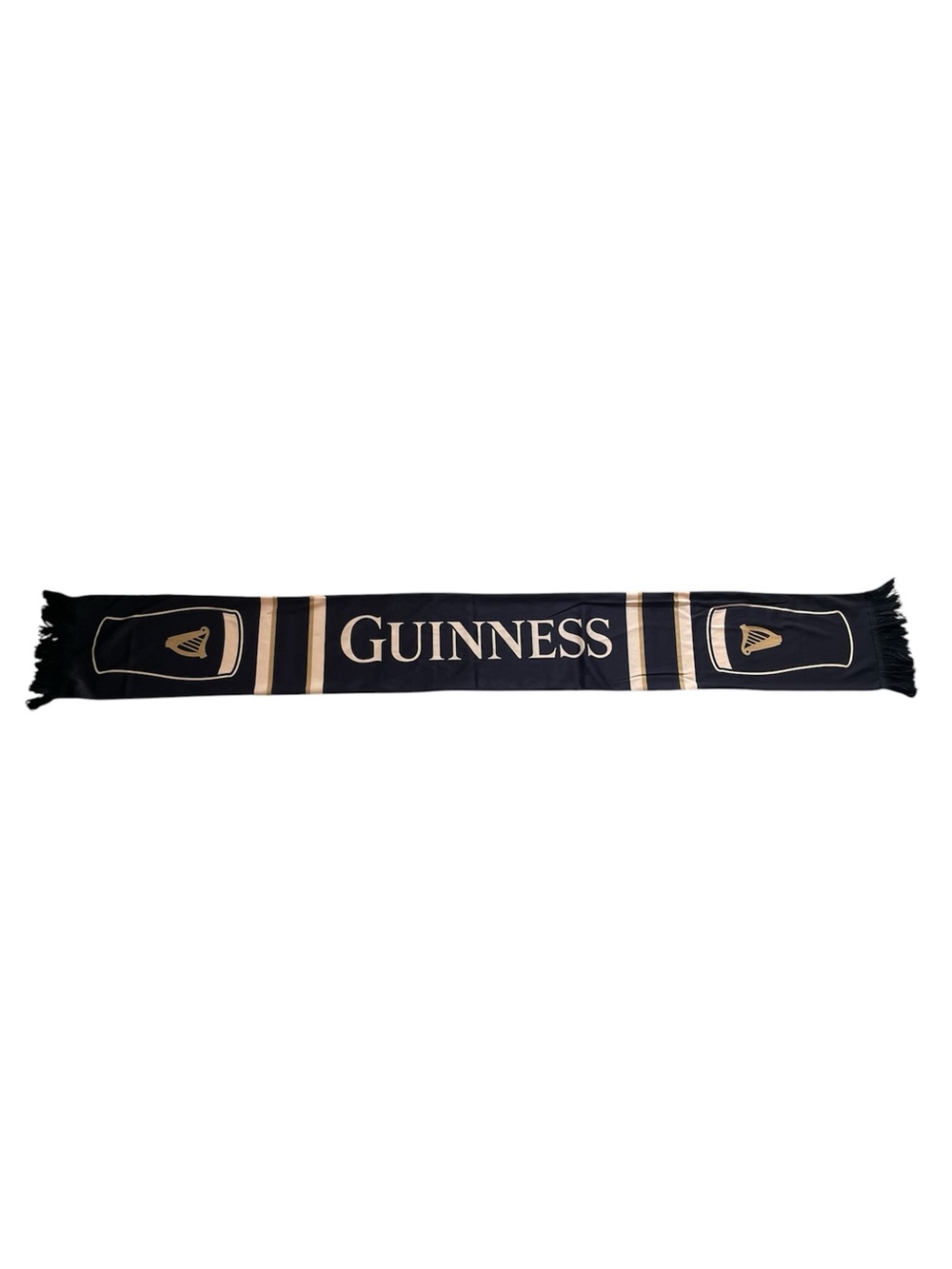 Guinness Black & Gold Logo Fringe  Silk Scarf Beer Theme